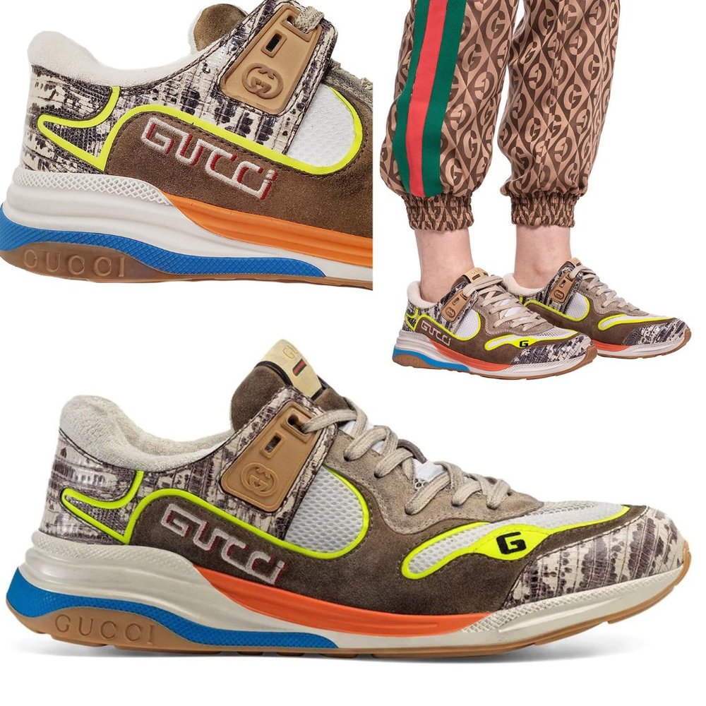 GUCCI SNEAKERS MENS ULTRAPACE LIZARD LEATHER SHOES w LOGO sz 7G 7.5 US
